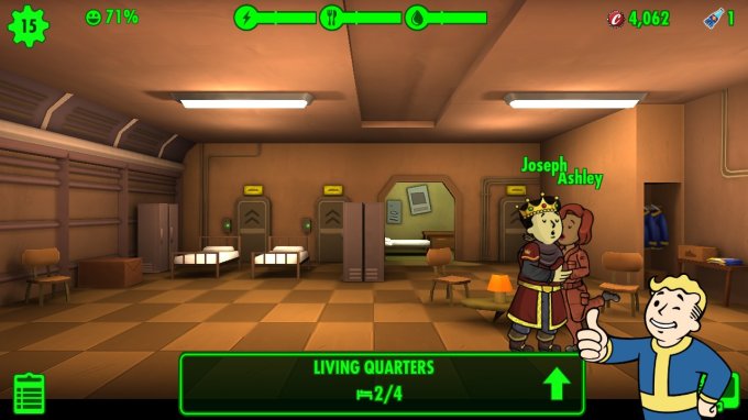 Personagens de Fallout Shelter iniciando um relacionamento romântico