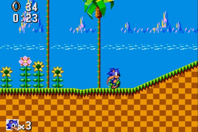 Sonic correndo pelo primeiro estágio
