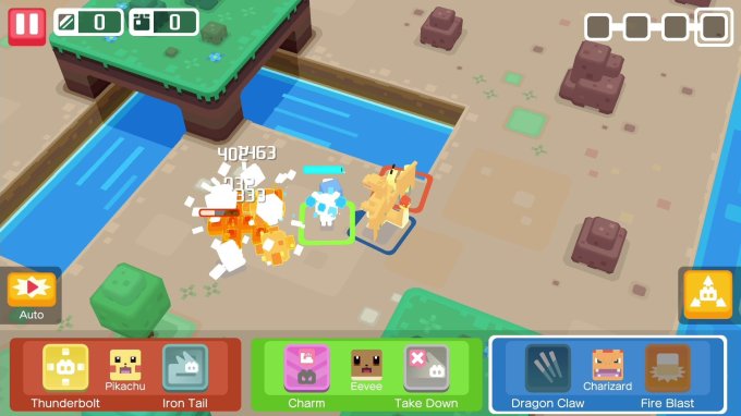 Pokémons lutando em Pokémon Quest