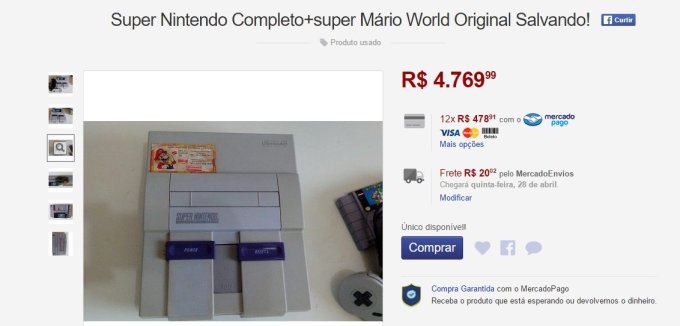 Anúncio de Super Nintendo por quase R$ 4.800,00