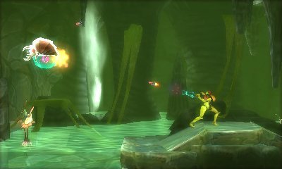 Samus enfrentando um Metroid