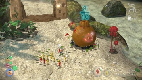 Pikmins carregando fruta