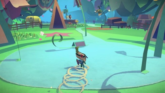 Screenshot do jogo Tearaway com o personagem andando pelo cenário formado por papercraft