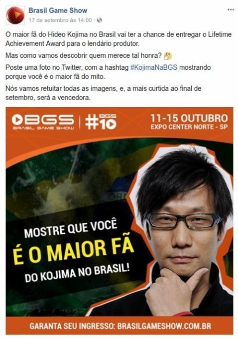 Divulgação da promoção da Brasil Game Show no Facebook